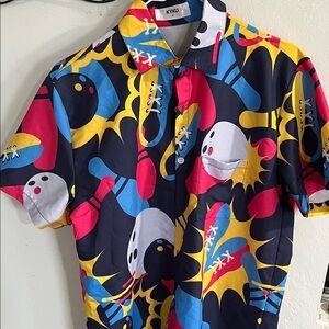 Men's Bowling Themed Casual Shirt - Multicolor